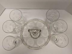 Vintage LE Smith Center Handled Beverage Caddy With 6 Matching Tumblers
