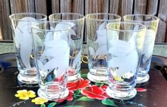 6 Libbey Glass Co 12oz Flared Tumblers Frosted Leaf Pattern Vintage