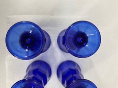 (4) Anchor Hocking Vintage Cobalt Blue Octagon Parfait Fountain Footed Glasses