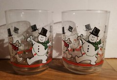Vintage Libbey Dancing Snowman Glasses Set of 2 Tumblers Christmas