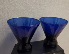 2 Cobalt Blue Cocktail Glasses 4″ – Heavy Weighted Dark Blue Base – Y2K Barware
