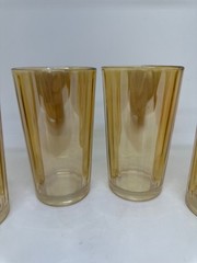 Vintage Jeanette Marigold Glass Iridescent Tumblers 5” Set-4 Amber MCM Barware