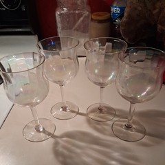 4 Vintage Iridescent Optic Panel Chalice-Shaped Wine Glasses Set