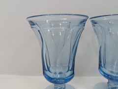 4 Fostoria Jamestown 10 oz Blue Tea Water Goblets Swirl MCM Ice Cream Sundae