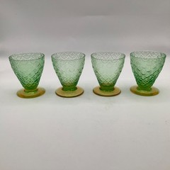 Set of 4 Pukeberg Royal Fan/Turkey Tracks Green and Yellow Juice Glasses