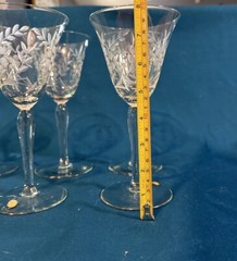 Vintage Etched Crystal Goblets Leaves And Flowers Stemmed 8 1/4” Mint