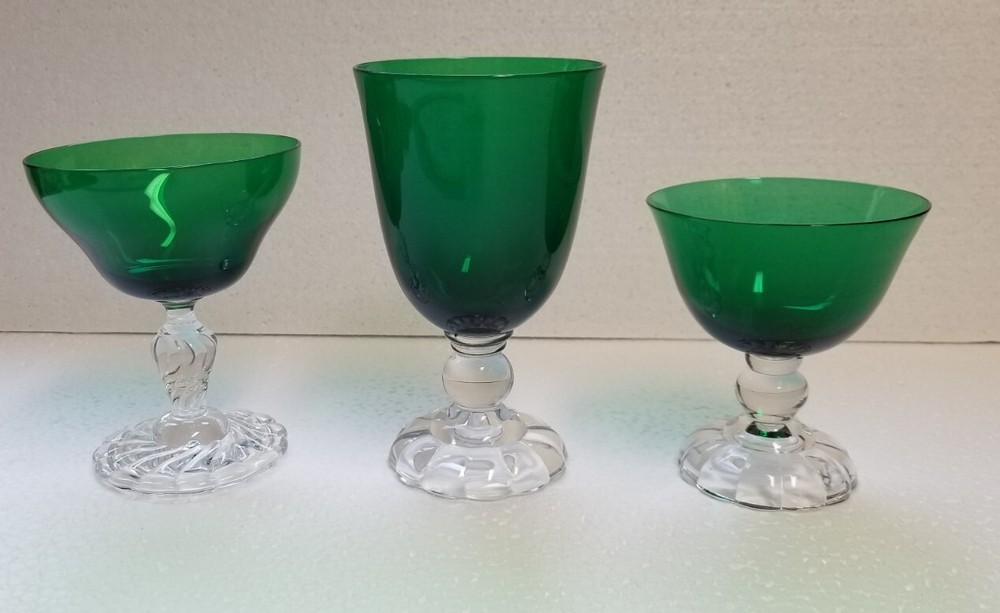 VTG Set 3 Assorted Fostoria Colonial Dame & Victorian Empire Green Glass