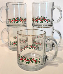 5 FESTIVE HOLIDAY GLASSES WITH HOLLY BERRY & RIBBON DESIGN