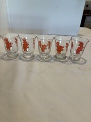 Set Of 5 1950s Vintage Hazel Atlas Dancing Drunk Pink Elephants Glass Shot Glass