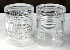 TWO! Vtg Ralph Lauren Glen Plaid Crystal Double Old Fashioned Whiskey Glasses