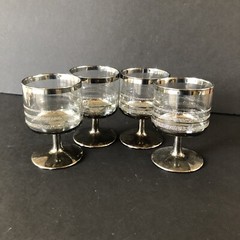 Vintage Gray Metallic Smoke Glass Set of 4 Wine Cordial Cocktail Glasses Cups