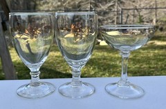 3 Gold Wheat Pattern Stemware Glasses Wine Cocktail Champagne Vintage