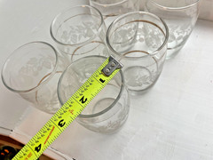 Bartlett Collins Etched Frosted Gold Trim Fruit Glasses Set 4 tumblers Vintage