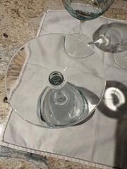 Set of 4 Contemporary Art Glass Wine Goblets. Hand-decorated with applied green
