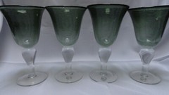 Set of 4 Artland Iris Fizz Seeded Bubbles Hand Blown Sage Water Goblets – 14 oz