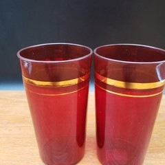 Anchor Hocking Royal Ruby Tumblers 9 oz Gold Rim Set of 2 VTG Red Glass USA