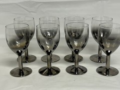 8 Vintage Silver Ombre Fade Lusterware Style 4oz Wine Cordial Glass 5” Tall EUC