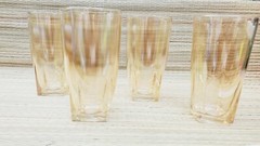 Peach Luster Tumblers Swirl Mid Century Drinking Glasses Square Bottom Set of 4