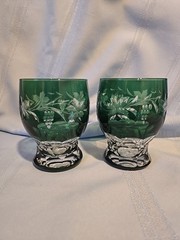 Green Cut To Clear Crystal Georgian Tumblers Set Of 2