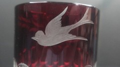 Victoria, Greensburg Glass Co, Goblet, Ruby Stain w/ Engraving, EAPG, c1892