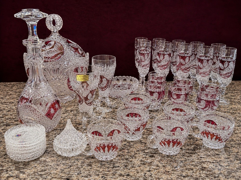 Vintage Hofbauer Byrdes Collection Lead Crystal 36 Pieces Germany Bird Motif