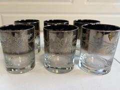 6 Beautiful Silver Fade Rim Rock Glasses Embellished Rose Design