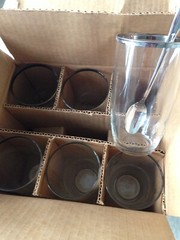 NOS-VINTAGE-Federal 6 Glass set Tom Collins Highball Silver trim w/6 new spoons