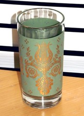 5-Piece Lot-Jeanette Glass Co. Mid-Century Laurel & Lyre Glasses-Green Gold Harp