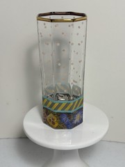 MacKenzie Childs Octagon Floral Garland Polka Dot Juice Glass Tumbler 1991