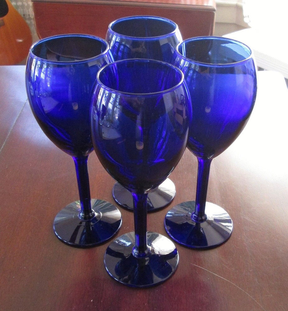 Set of Four PIER 1 Cobalt P1C13 Water Goblets 7 7/8″