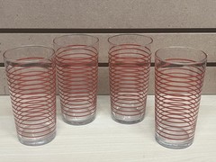 LIBBEY Red Stripe Tumbler Glasses 16 oz Vintage Set 4