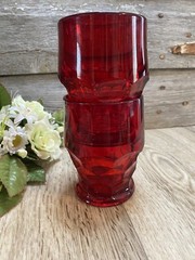 Vintage Ruby Red Drinking Glasses Cups Glassware Unique Design Stackable Tumbler