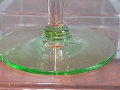 Vintage Depression Weston Etched Optic Watermelon Green/Pink Champagne Glass