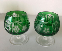 Ajka Emerald Green Marsala Cut Crystal Glassware Set 8-Piece Bohemian