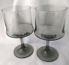 Vintage Libbey Impromptu Wine Glasses Smoke Gray Stemware Footed 1970s MCM Lot 4