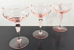 3 Pink Optic Rib Champagne Tall Sherbet Set Depression Elegant Bowl Stemware Lot