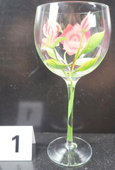 2 Block Vintage Rose Balloon Wine Glasses Mix Set Floral Hand Painted Flower Lot