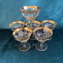 6 Champagne/Sherbet Athens Diana Gold Yellow, Gold Encrusted Tiffin-Franciscan