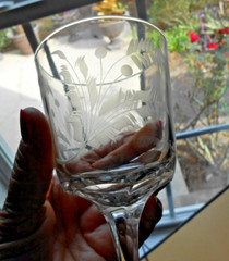 Mitchell Etched Rummer Goblet Wine Glass Fern & Berry c 1860 Antique