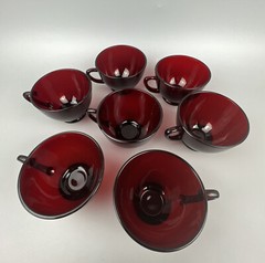 Royal Ruby Red Glass Tea, Coffee or Punch Cups Set of 7 Vintage