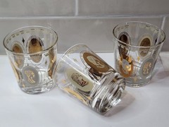 Vintage Set of 3 Gold Royal Ladies Portrait Cocktail Rocks Glasses Barware MCM