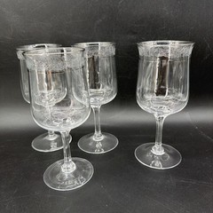 Lenox Moonspun Etched Platinum Rim Crystal Set Of 4 Water Goblets 7 1/8”