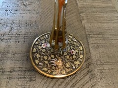 Super Gorgeous Hand Enameled Gold Gilt Bohemian Glass ￼Cordial Florals & Ivy