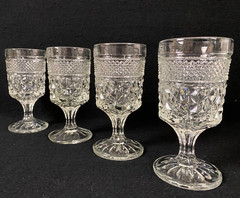 4 Vintage Anchor Hocking Wexford Wine Juice Goblets 5 3/8″ Tall Clear Glass