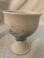 Vintage Set/2 Stoneware Hand Thrown Studio Pottery Goblet Chalices Floral Swirl