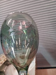 Italian Set of 6 Cristalleria Fratelli Fumo Etched Wine Glasses Made In Italy