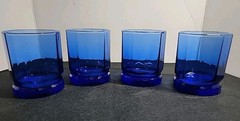 4 Anchor Hocking Rock, Lowball Cobalt Blue Essex 10 Panel Glasses