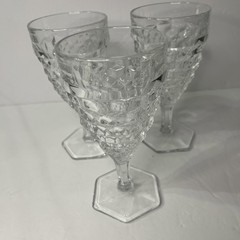 Fostoria American Vintage Clear Glass Hex Footed 6-3/4″ Water Goblets Set Of 3