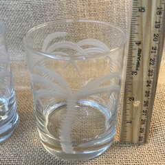 Set Of 2 ROLF ETCHED PALM TREE DOUBLE OLD FASHIONED WHISKEY GLASSES