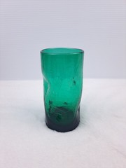 Blenko Vintage Teal Blue Green Glasses Crackle Dimple Pinched 5 3/4″ Tumbler